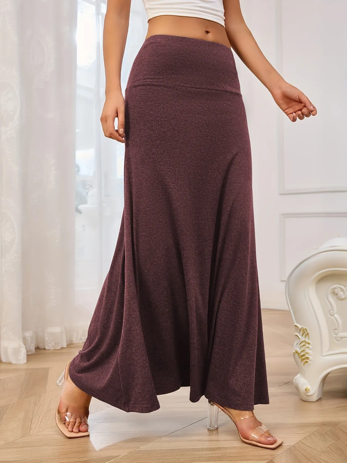 Solid Waist Maxi Skirt