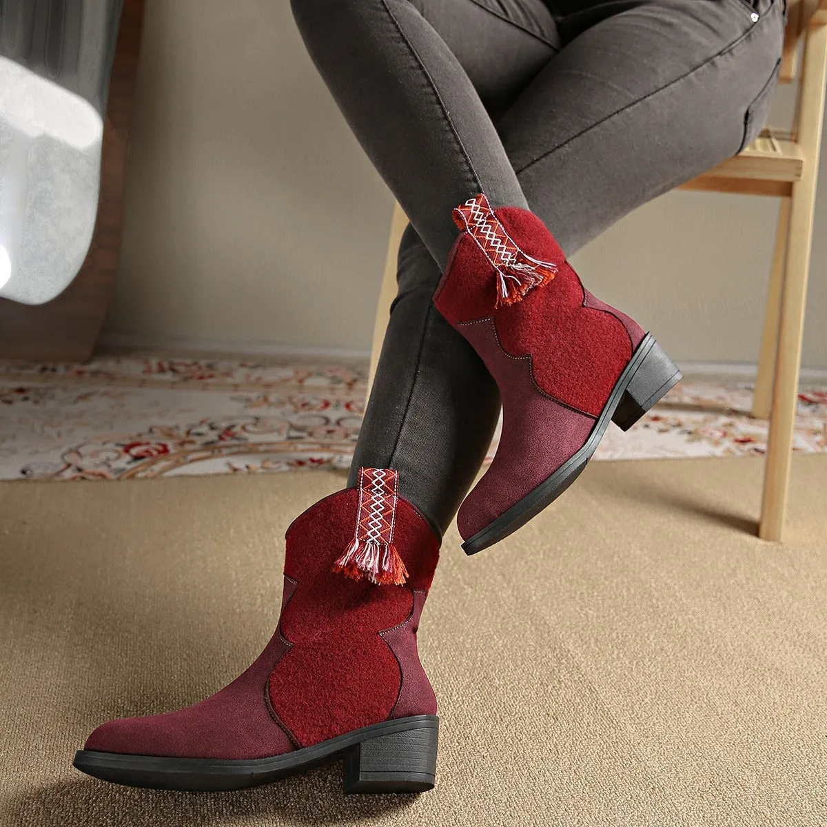 Suede Point Toe Block Heel Boots