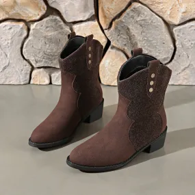 Suede Point Toe Block Heel Boots