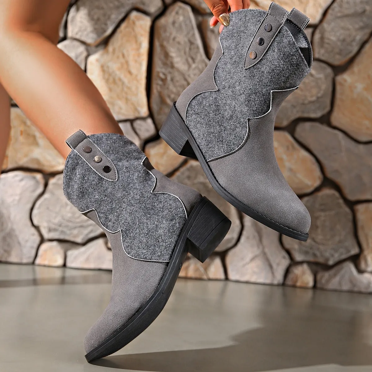 Suede Point Toe Block Heel Boots