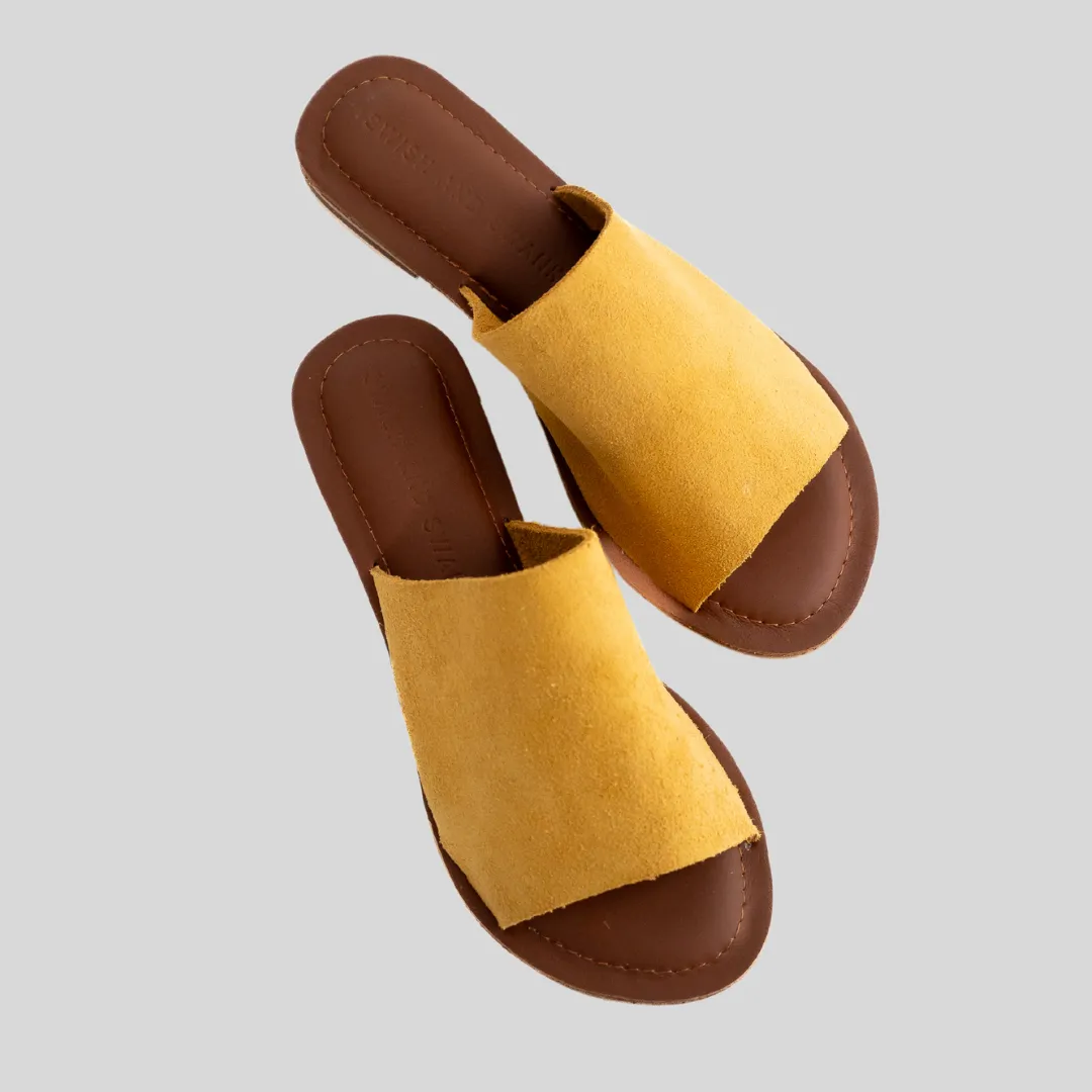 Suede Wide Strap Sandal - Mustard