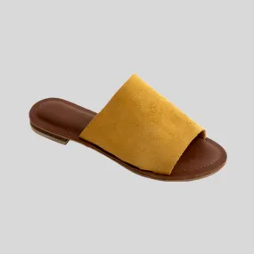 Suede Wide Strap Sandal - Mustard