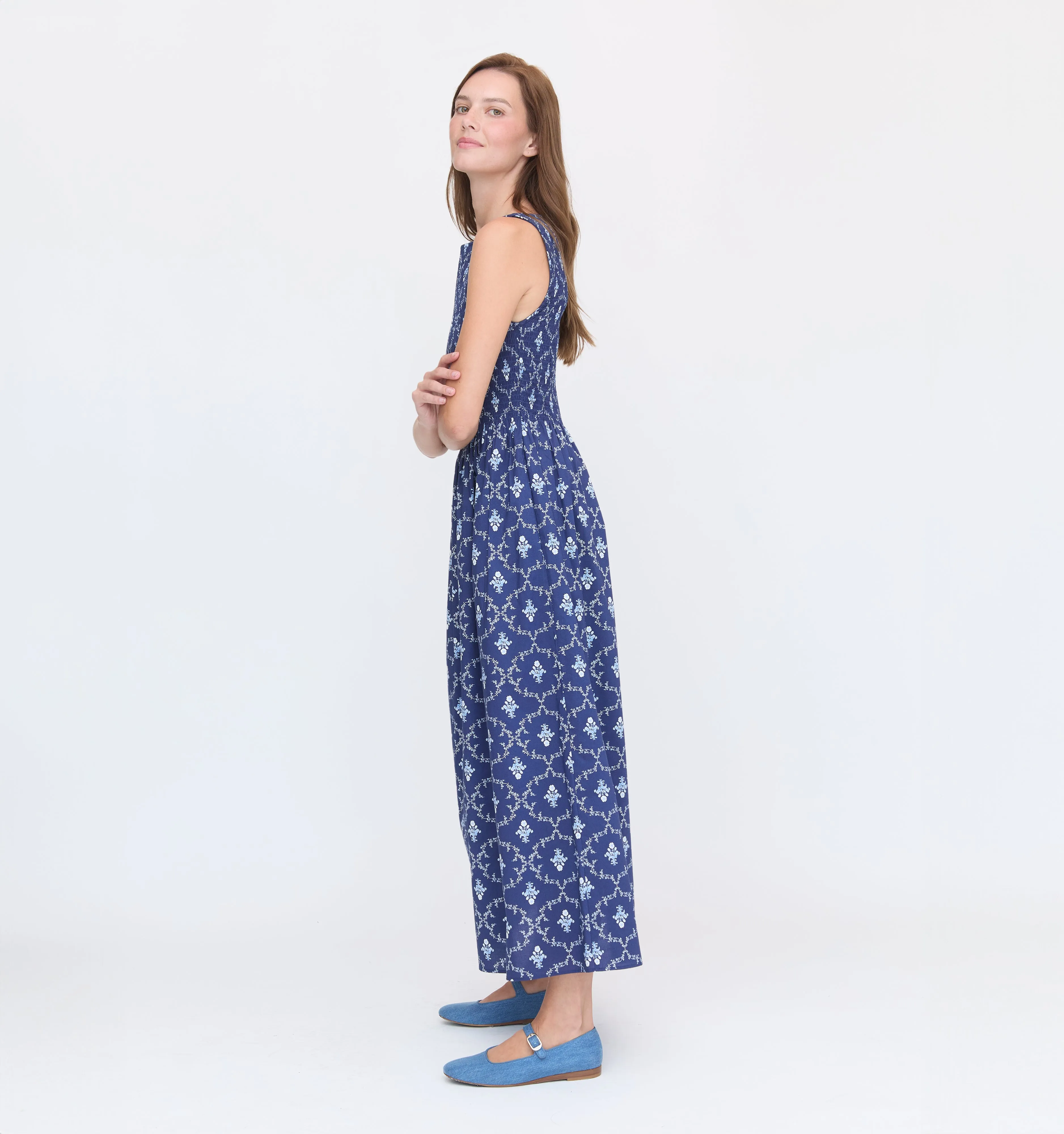 The Cosima Nap Dress - Navy Trellis