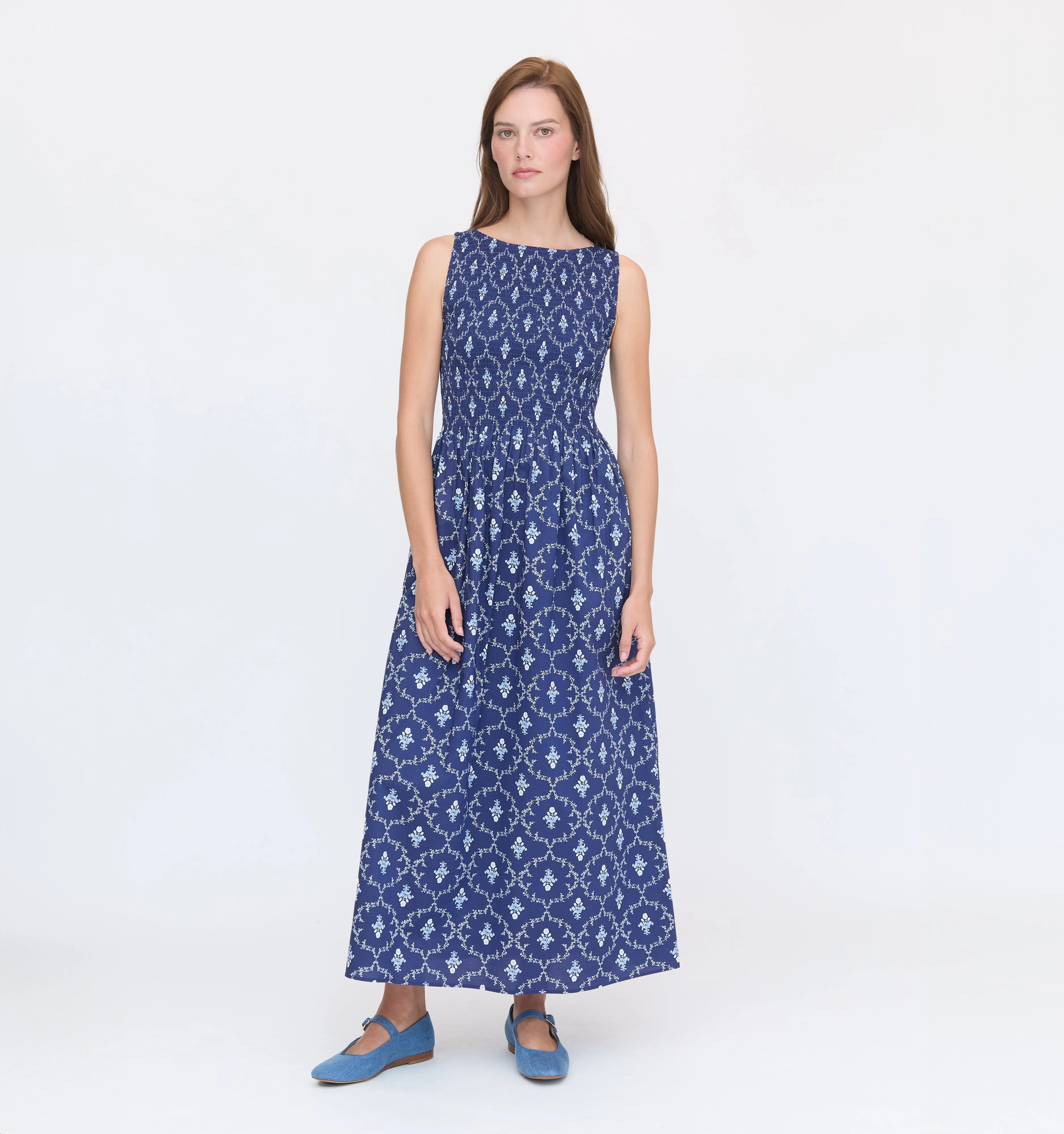 The Cosima Nap Dress - Navy Trellis