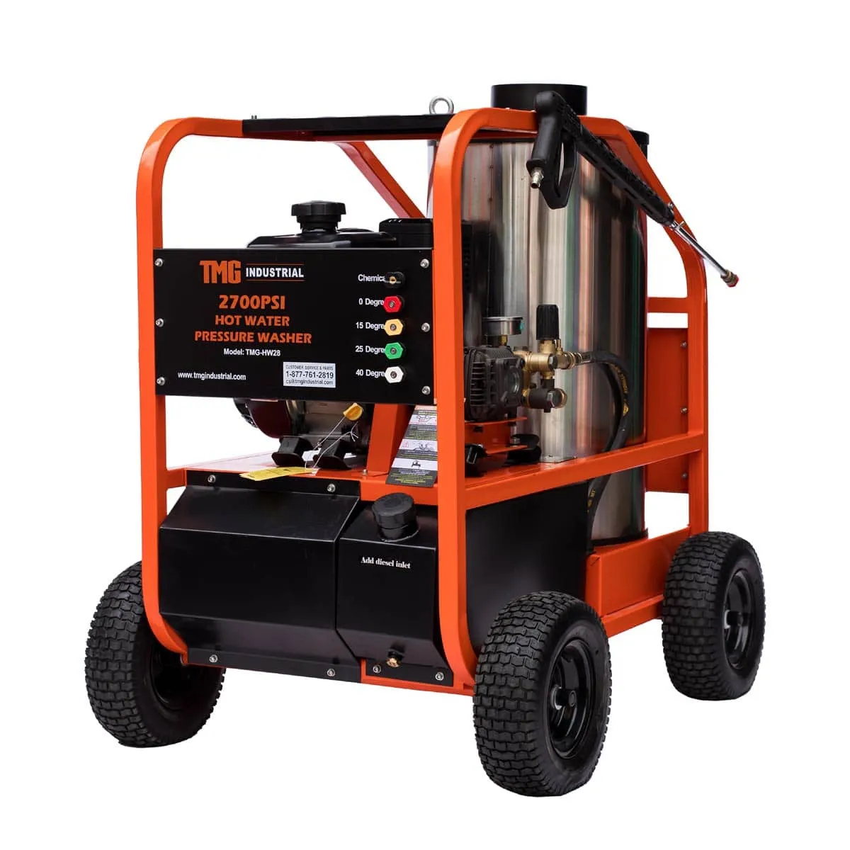 TMG Industrial 2700 PSI Hot Water Pressure Washer, 7 HP Kohler Engine, Oil Fired, Triplex Plunger Pump, 33' High-Pressure Hose, TMG-HW28