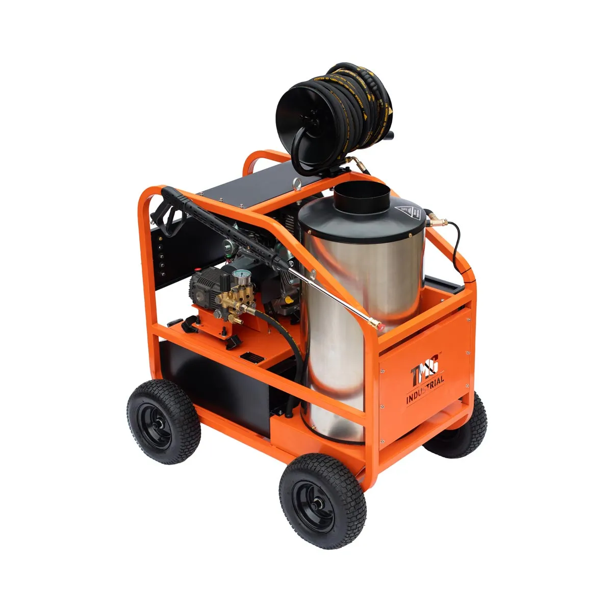 TMG Industrial 4000 PSI Hot Water Pressure Washer with 85’ Hose Reel, 14 HP Kohler Engine, Electric Start, Oil Fired, Triplex Plunger Pump, TMG-HW41R