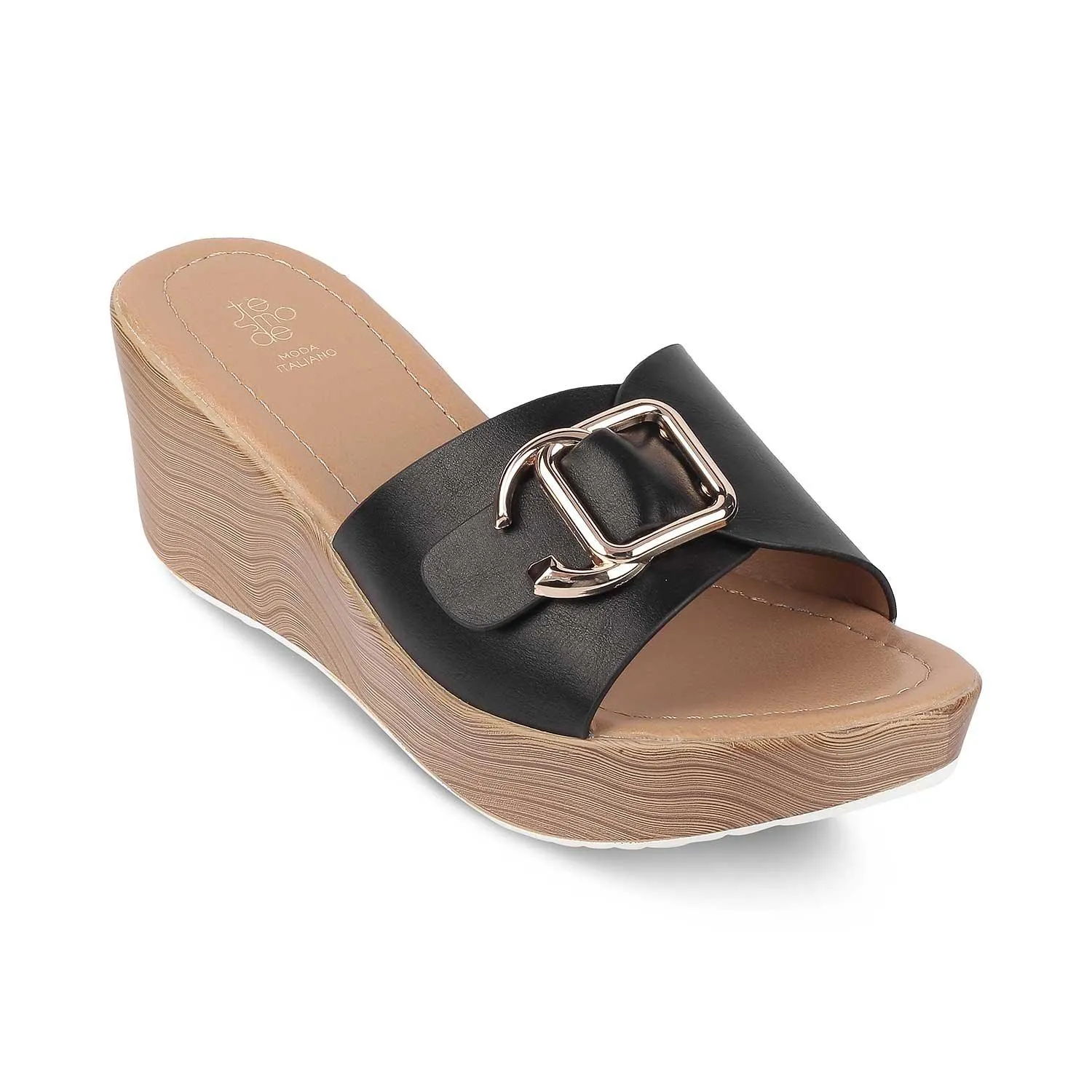 Tresmode Tredge Black Women's Dress Wedge Sandals