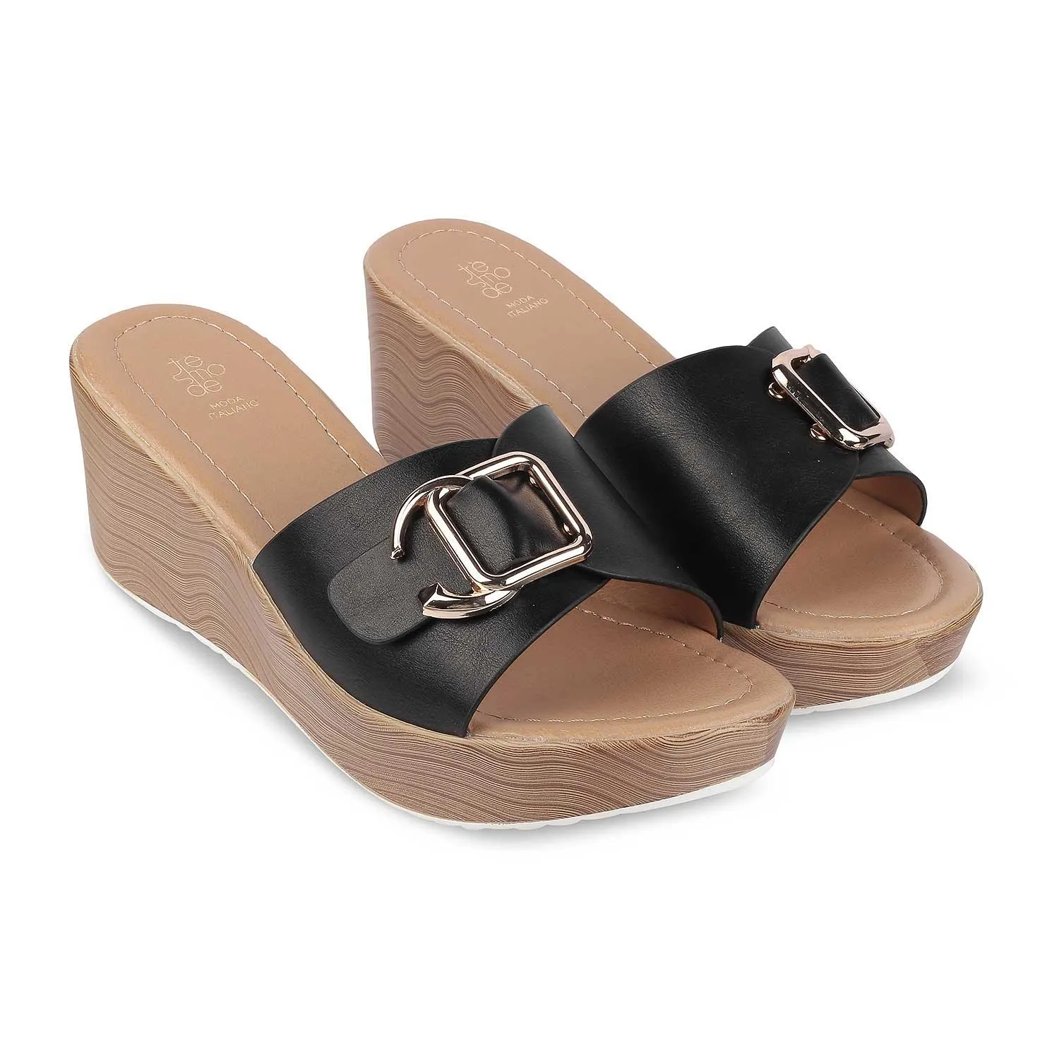 Tresmode Tredge Black Women's Dress Wedge Sandals