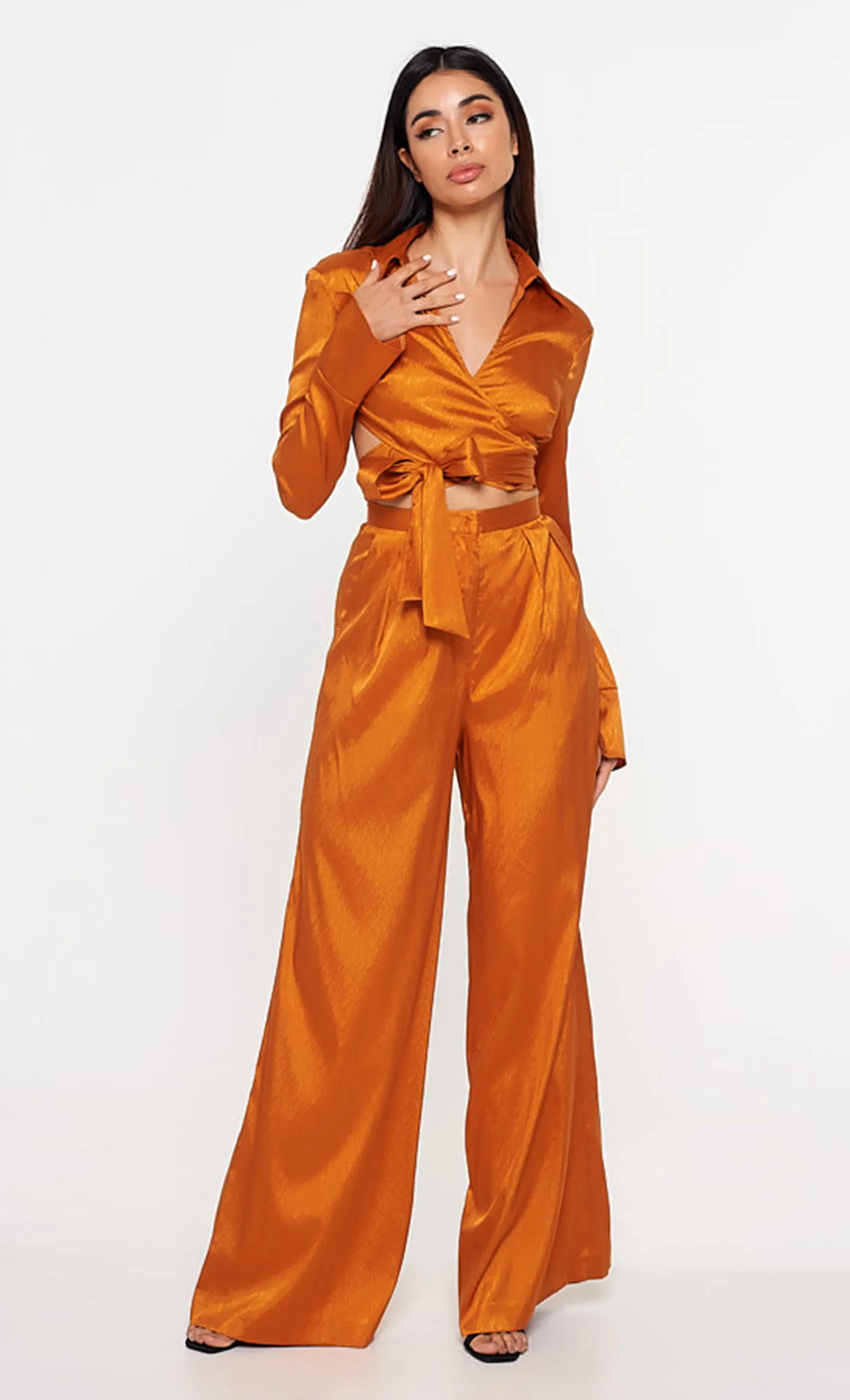 Turmeric Satin Jacquard Wide Trousers