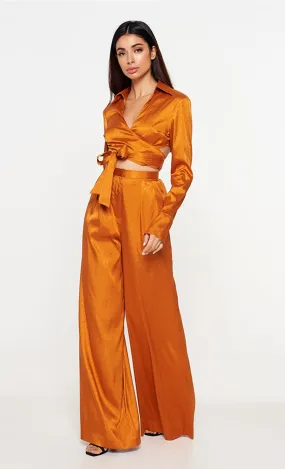 Turmeric Satin Jacquard Wide Trousers