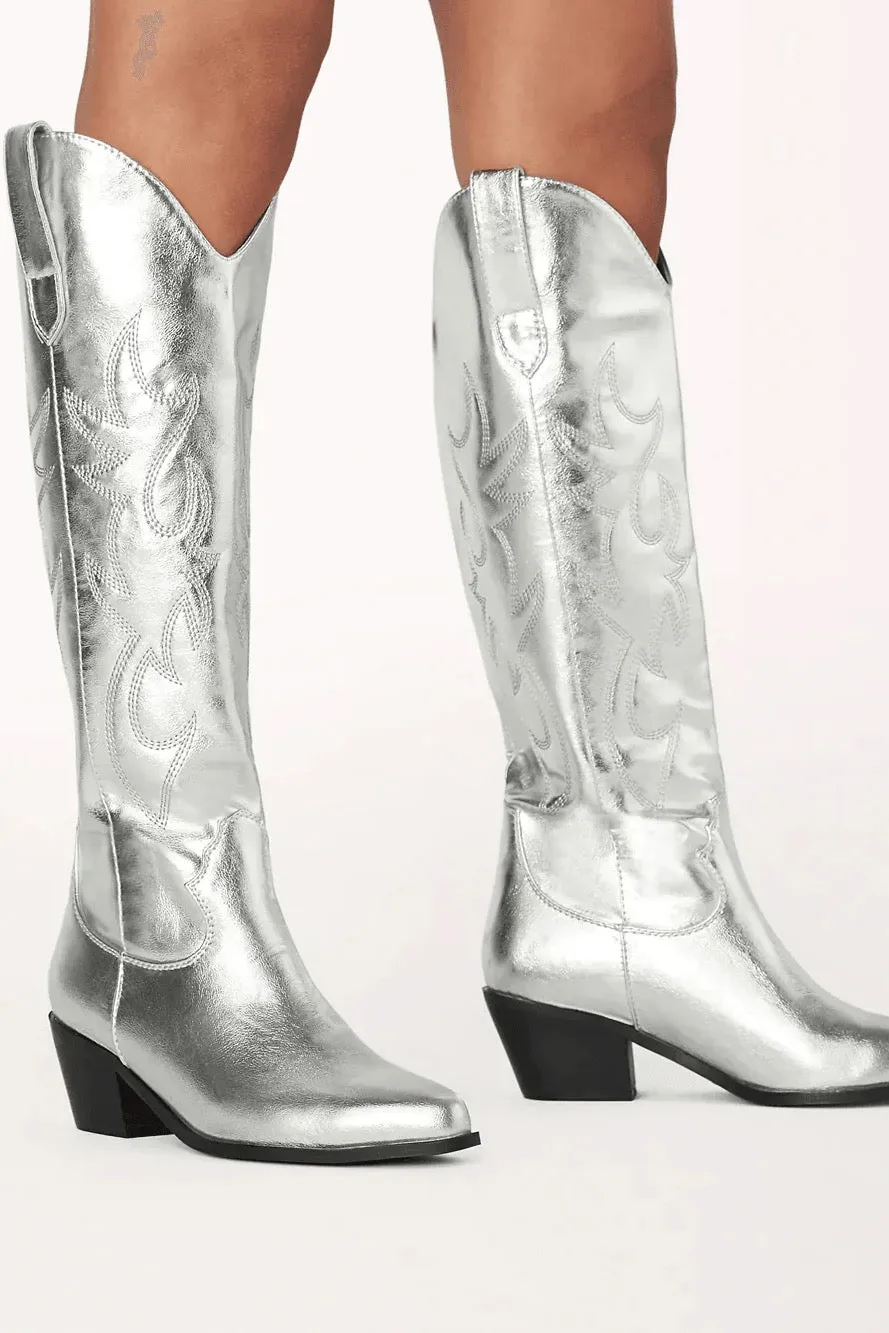 Urson Western Boot ~ Silver Metallic