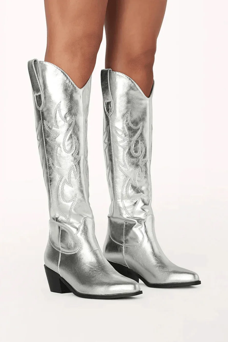 Urson Western Boot ~ Silver Metallic