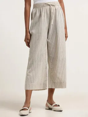 Utsa Off White Striped Cotton Palazzos