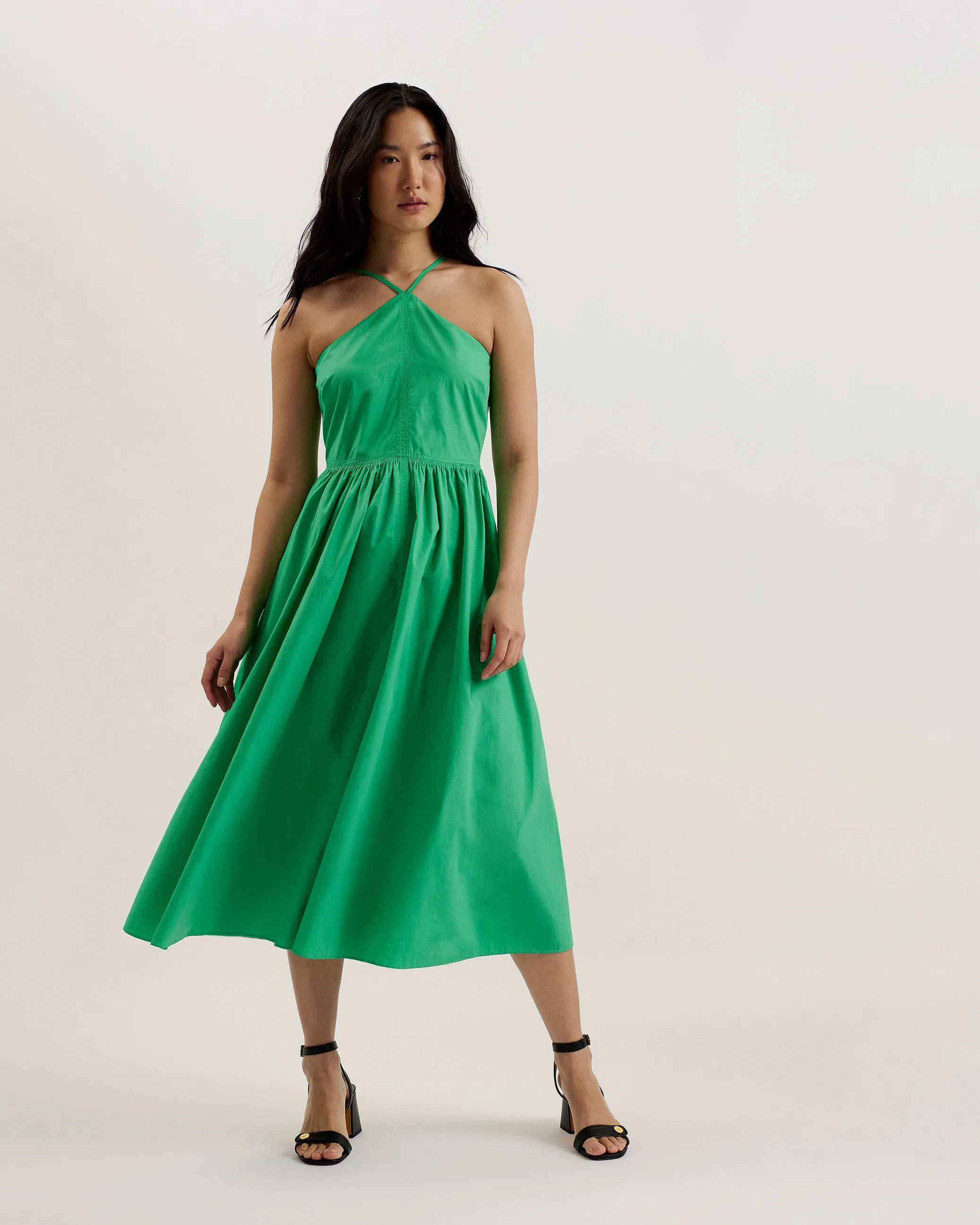 Vari Halterneck A-Line Midi Dress Green