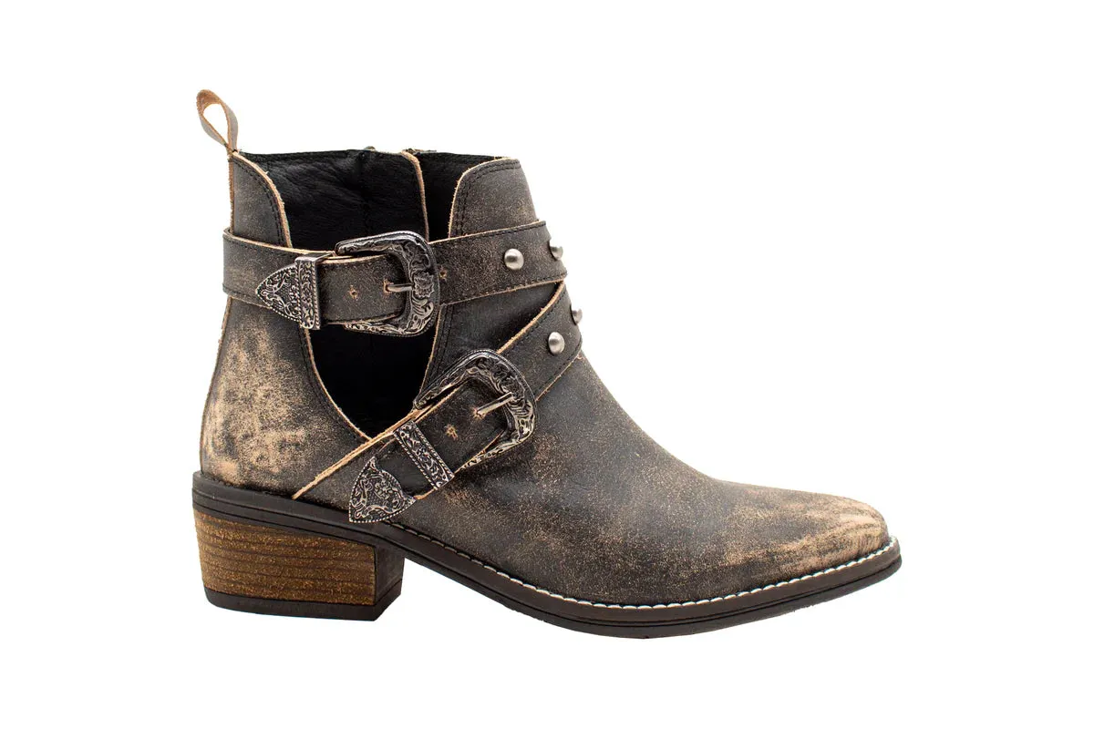 Very Volatile Yarrow Black Distressed Bootie