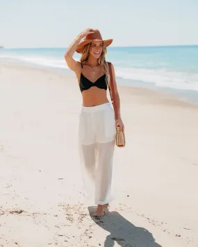 White High Waisted Cropped Wide Leg Pants - FINAL SALE