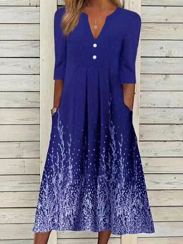 Women's Casual Dress Midi Dress Wine Royal Blue Blue Half Sleeve Floral Ruched Summer Spring V Neck Casual 2023 S M L XL XXL 3XL