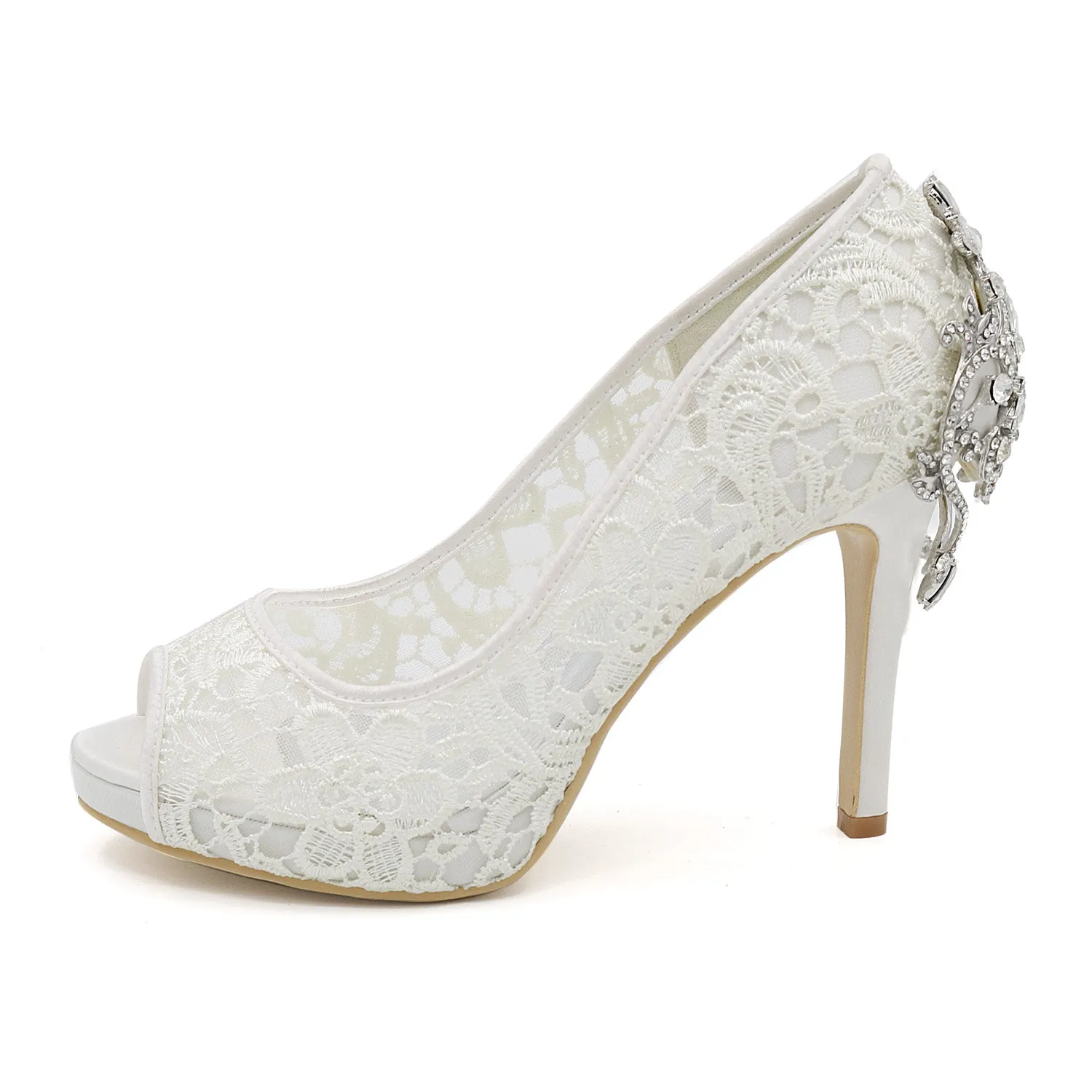 Women's Mesh Stiletto Heel Pumps With Rhinestone Wedding Shoes Bridal Shoes