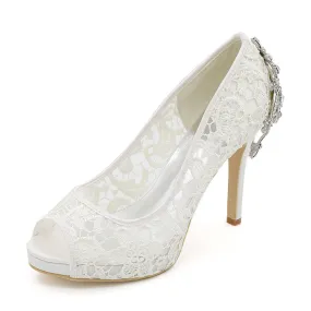 Women's Mesh Stiletto Heel Pumps With Rhinestone Wedding Shoes Bridal Shoes