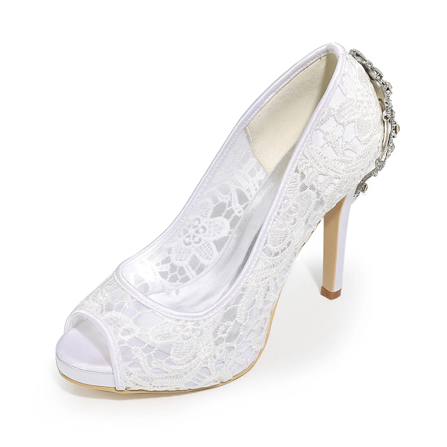 Women's Mesh Stiletto Heel Pumps With Rhinestone Wedding Shoes Bridal Shoes