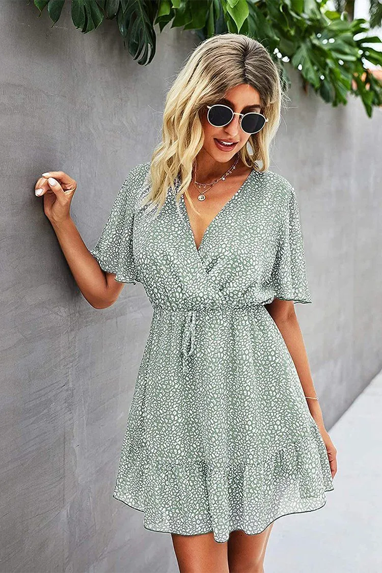 Women’s Summer Short Sleeve Flowy Ruffle Sexy High Waist Dress