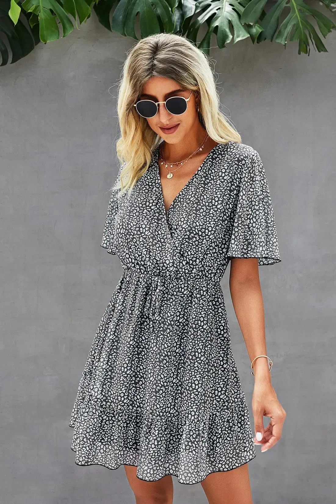 Women’s Summer Short Sleeve Flowy Ruffle Sexy High Waist Dress