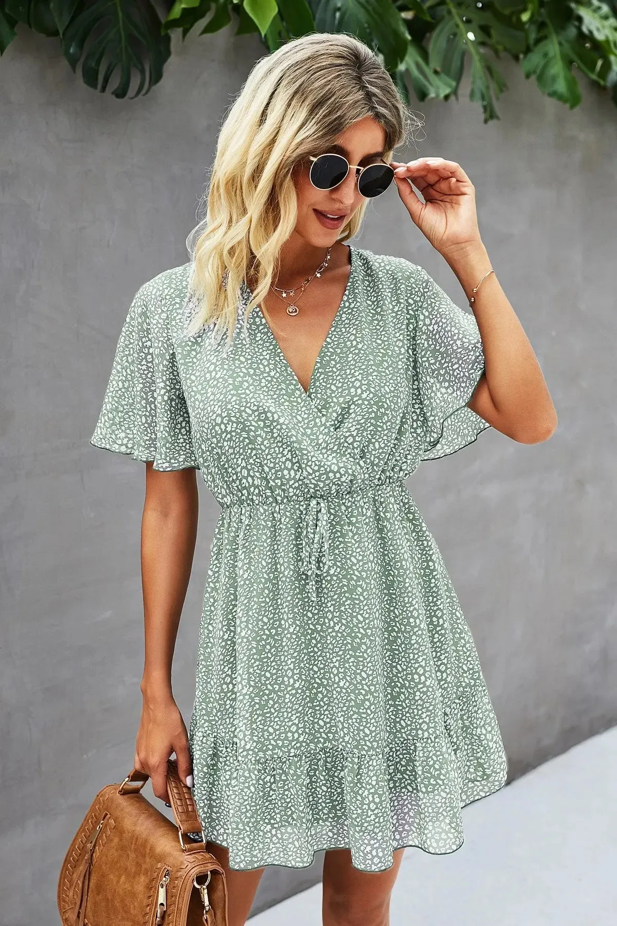 Women’s Summer Short Sleeve Flowy Ruffle Sexy High Waist Dress