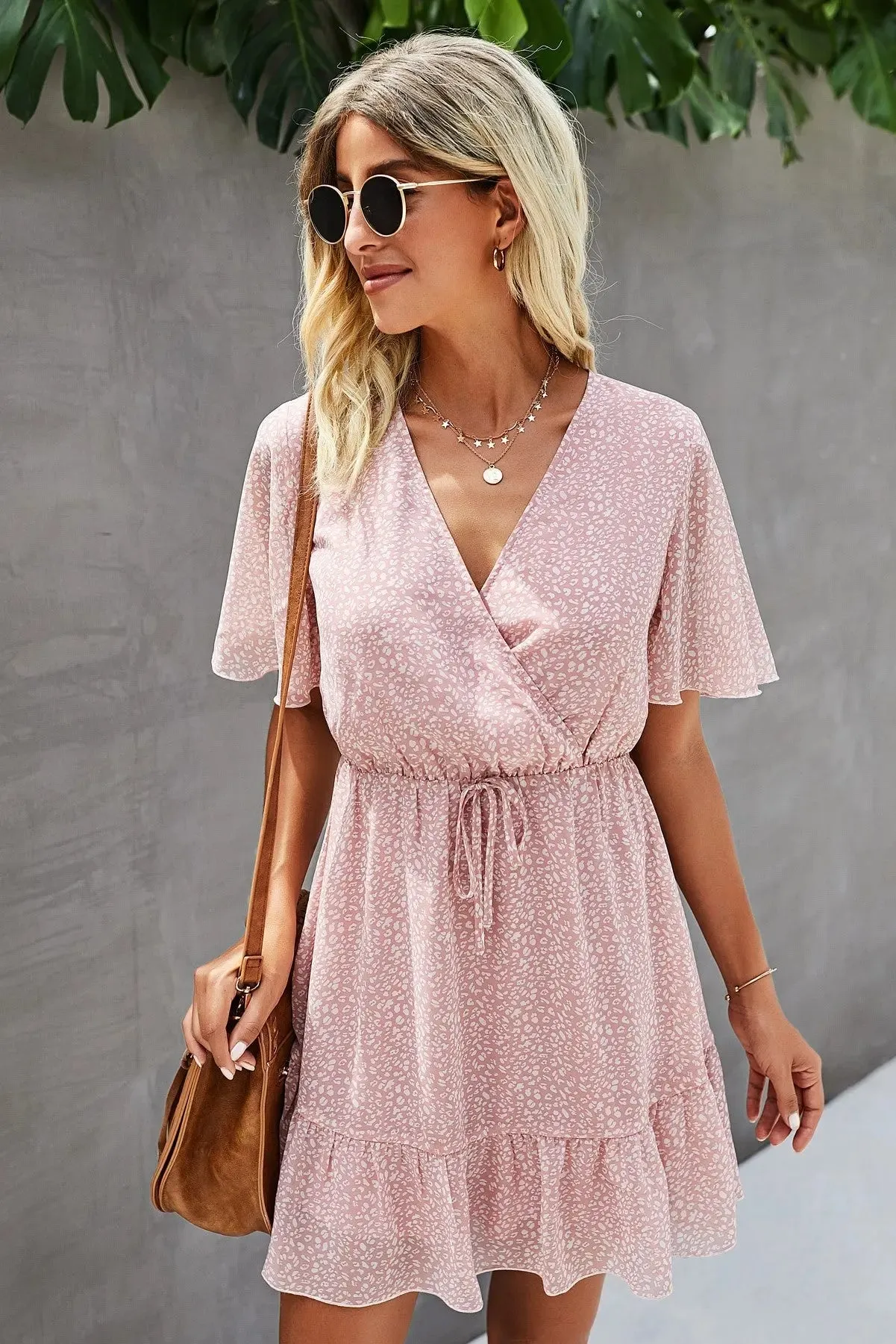 Women’s Summer Short Sleeve Flowy Ruffle Sexy High Waist Dress