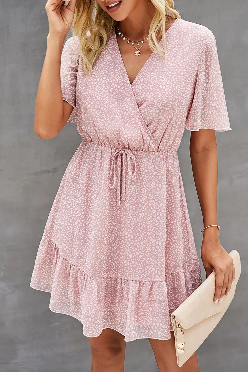 Women’s Summer Short Sleeve Flowy Ruffle Sexy High Waist Dress