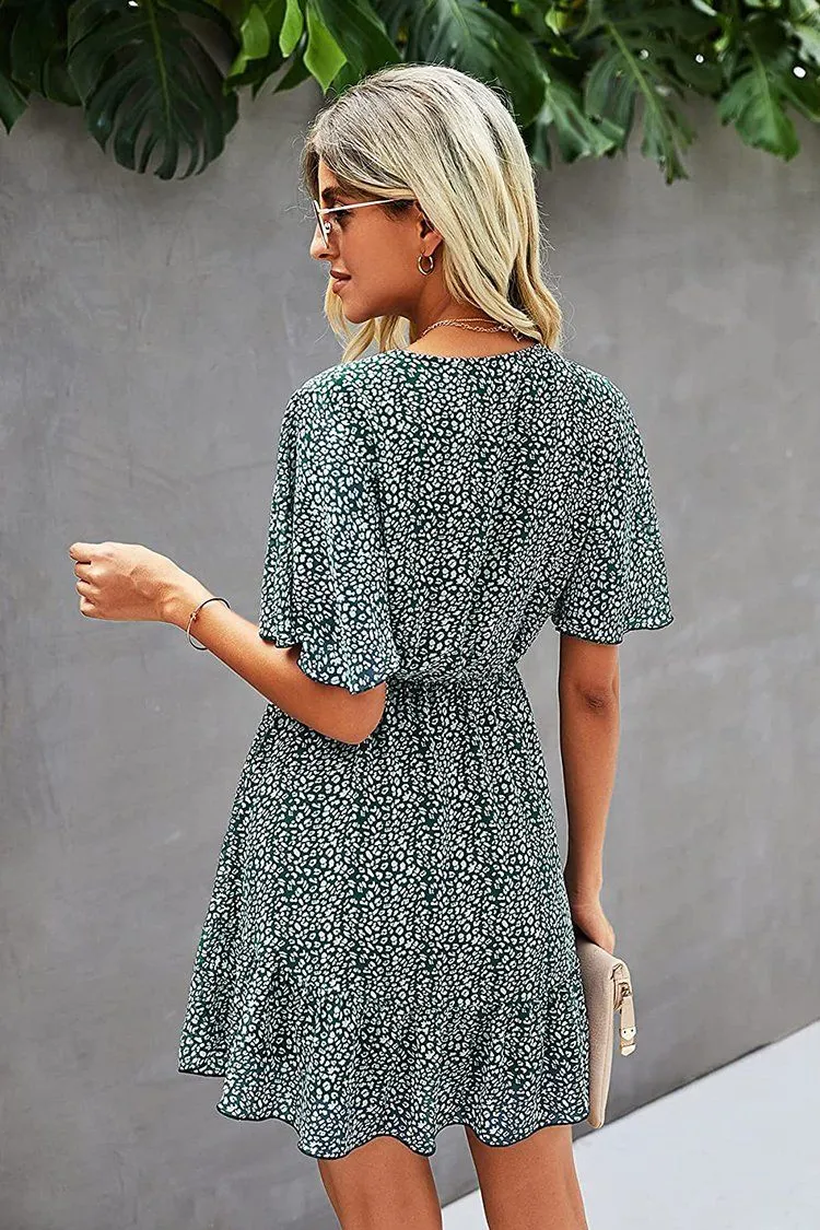 Women’s Summer Short Sleeve Flowy Ruffle Sexy High Waist Dress