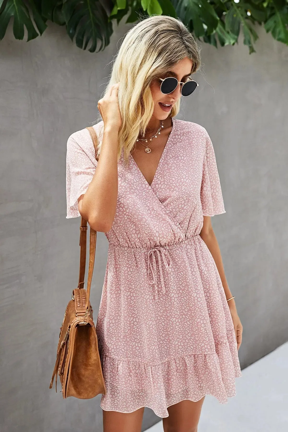 Women’s Summer Short Sleeve Flowy Ruffle Sexy High Waist Dress