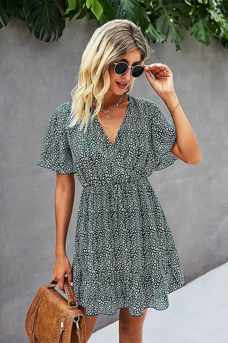 Women’s Summer Short Sleeve Flowy Ruffle Sexy High Waist Dress