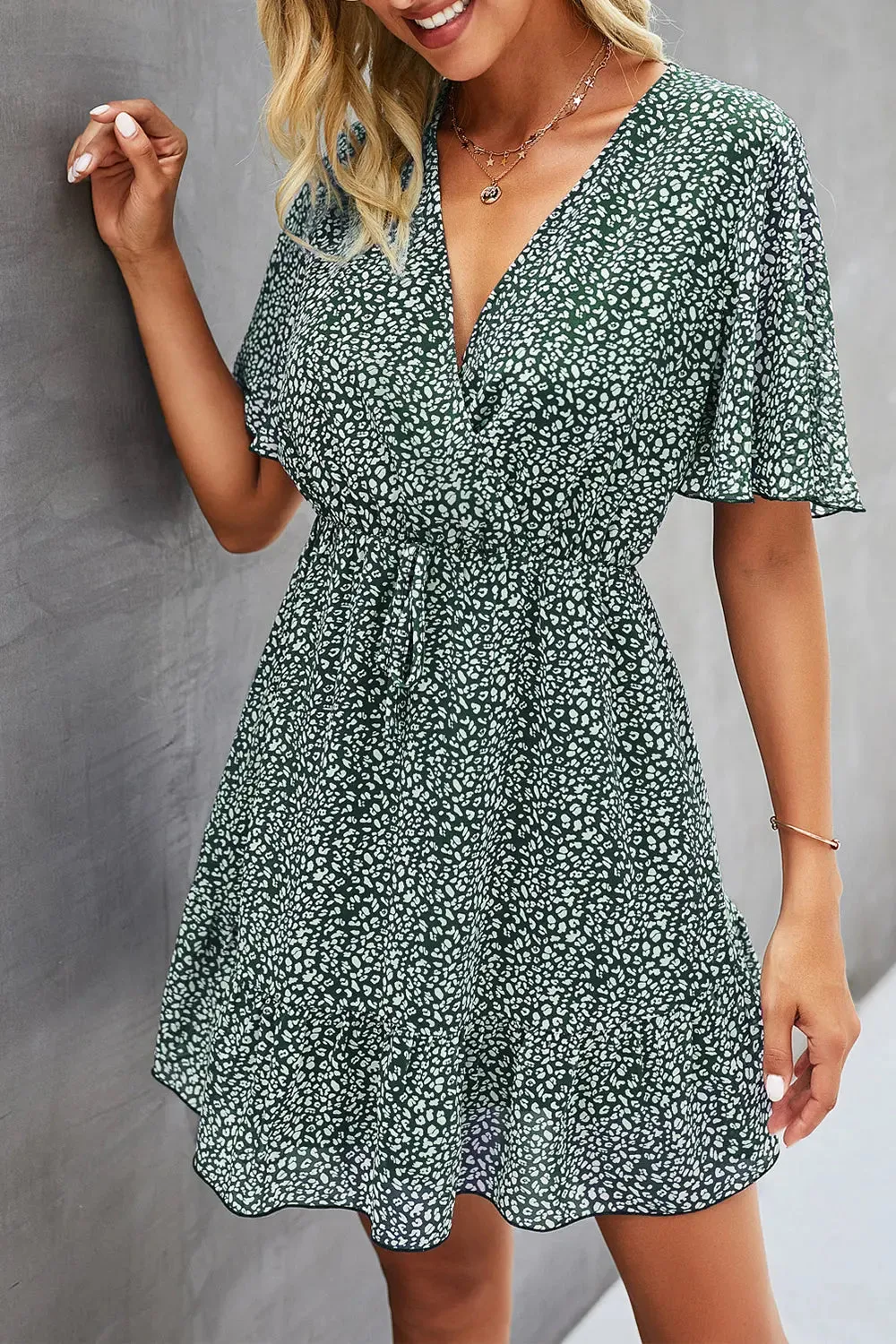 Women’s Summer Short Sleeve Flowy Ruffle Sexy High Waist Dress