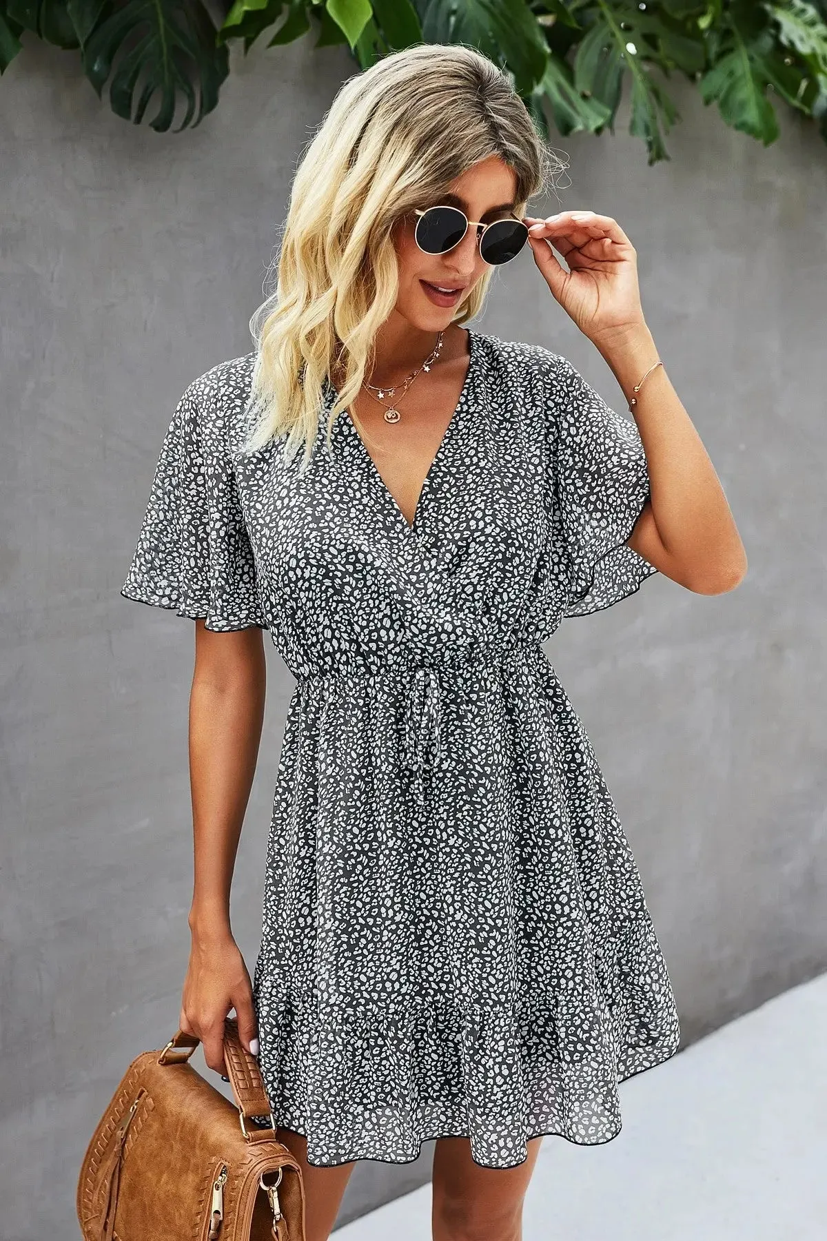 Women’s Summer Short Sleeve Flowy Ruffle Sexy High Waist Dress