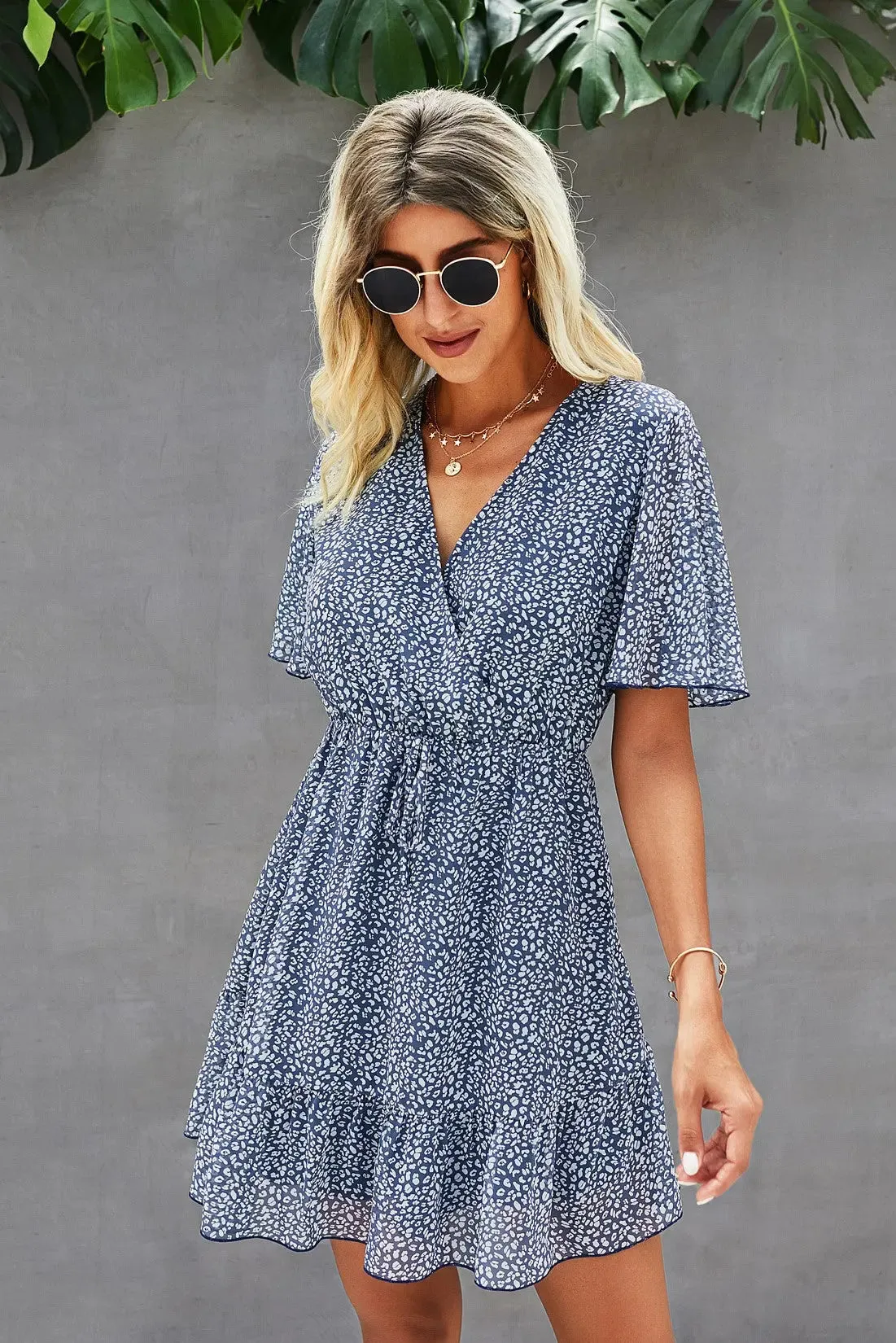 Women’s Summer Short Sleeve Flowy Ruffle Sexy High Waist Dress