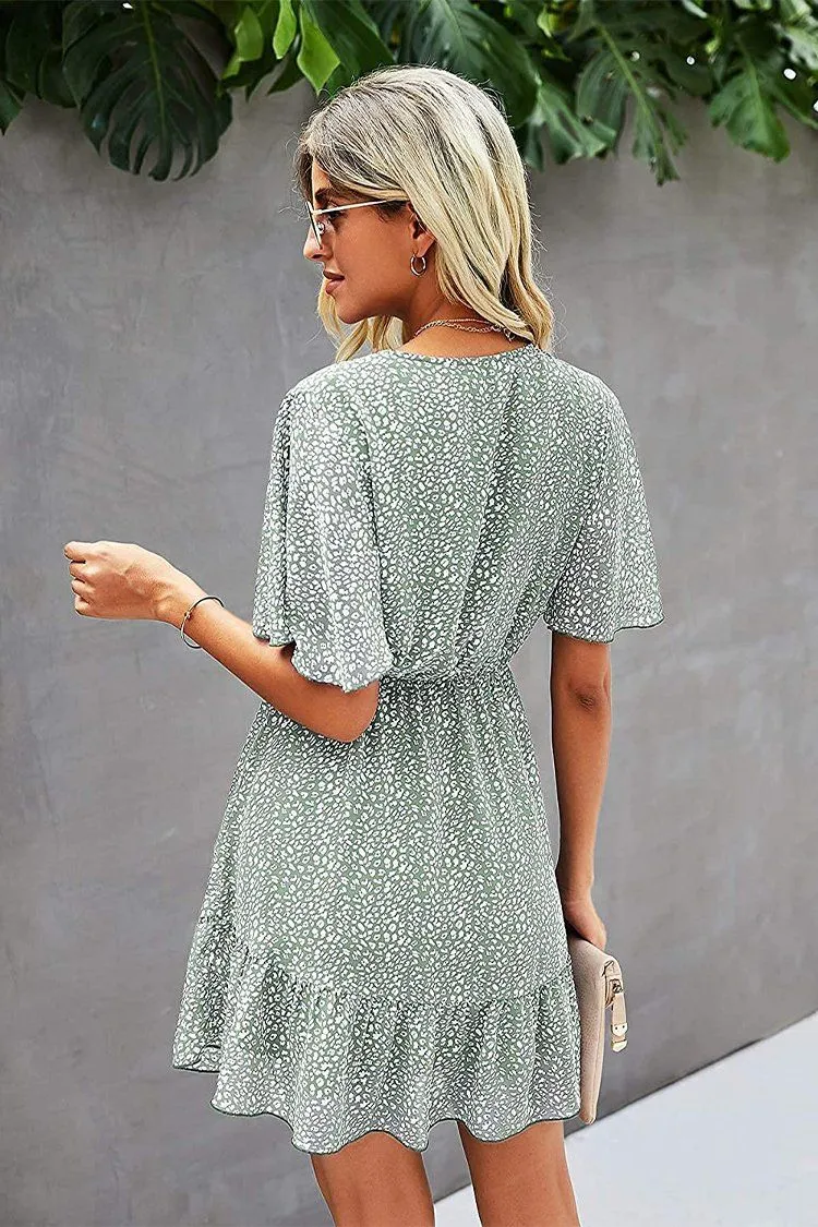 Women’s Summer Short Sleeve Flowy Ruffle Sexy High Waist Dress