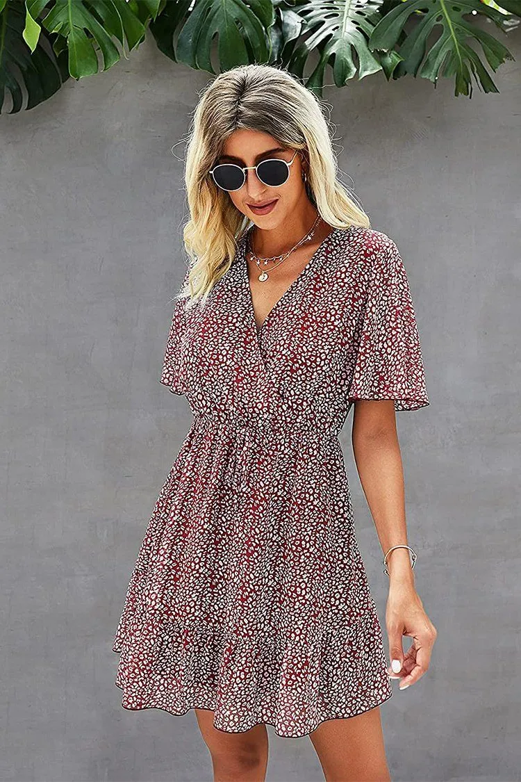 Women’s Summer Short Sleeve Flowy Ruffle Sexy High Waist Dress