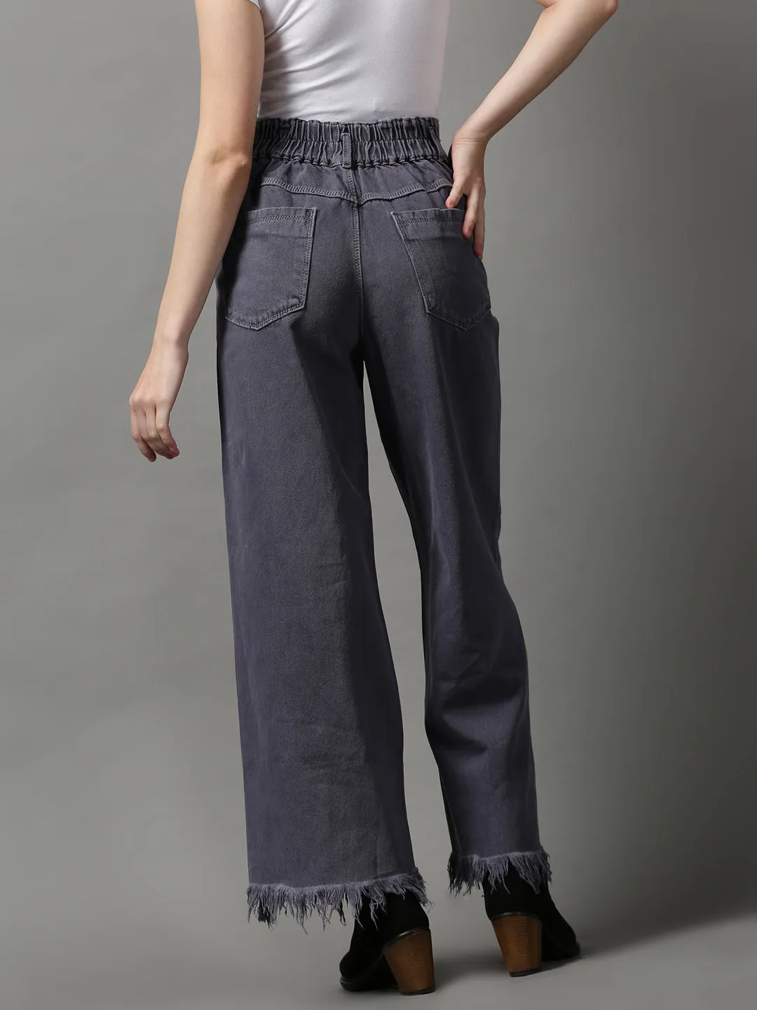 Women's Violet Solid Wide Leg Denim Jeans